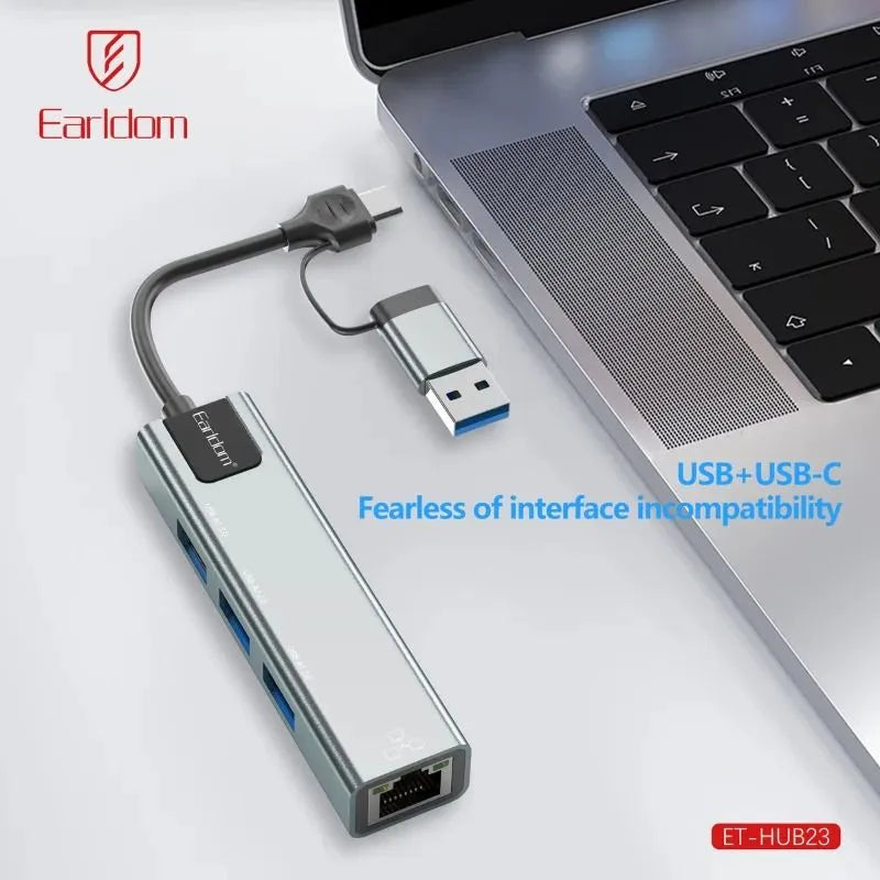 Usb Hub23 5ne1 USB & USB-C TO RJ45 LAN HUB foto 2