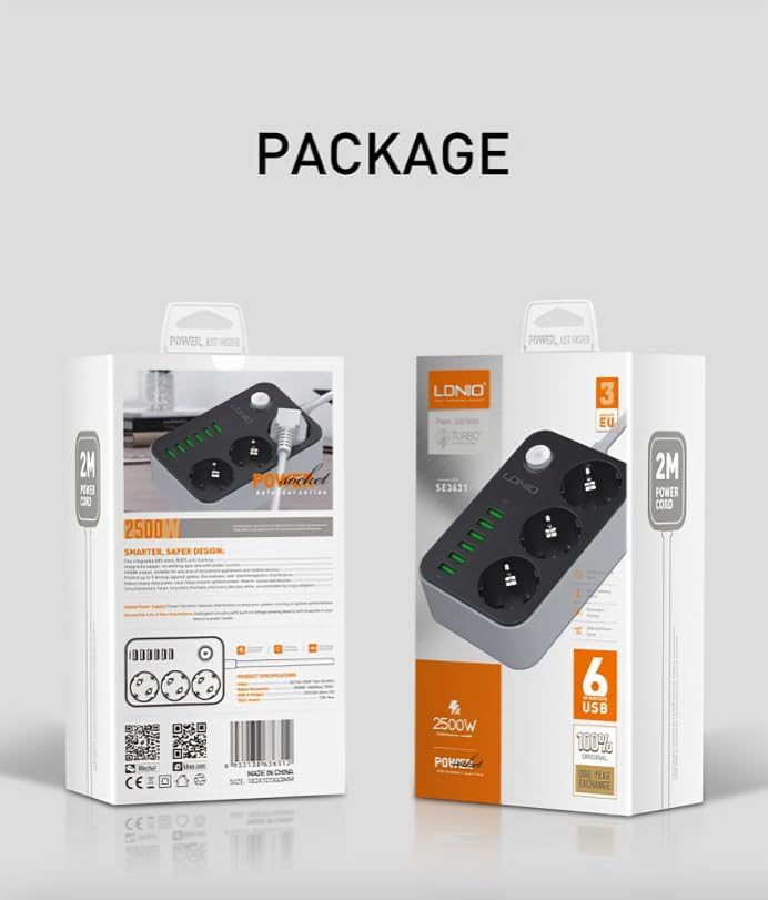 Prize Multifunksionale LDNIO SE3631 – 3 Porta Elektrike,6 USB, Mbrojtje Inteligjente nga Rryma foto 7