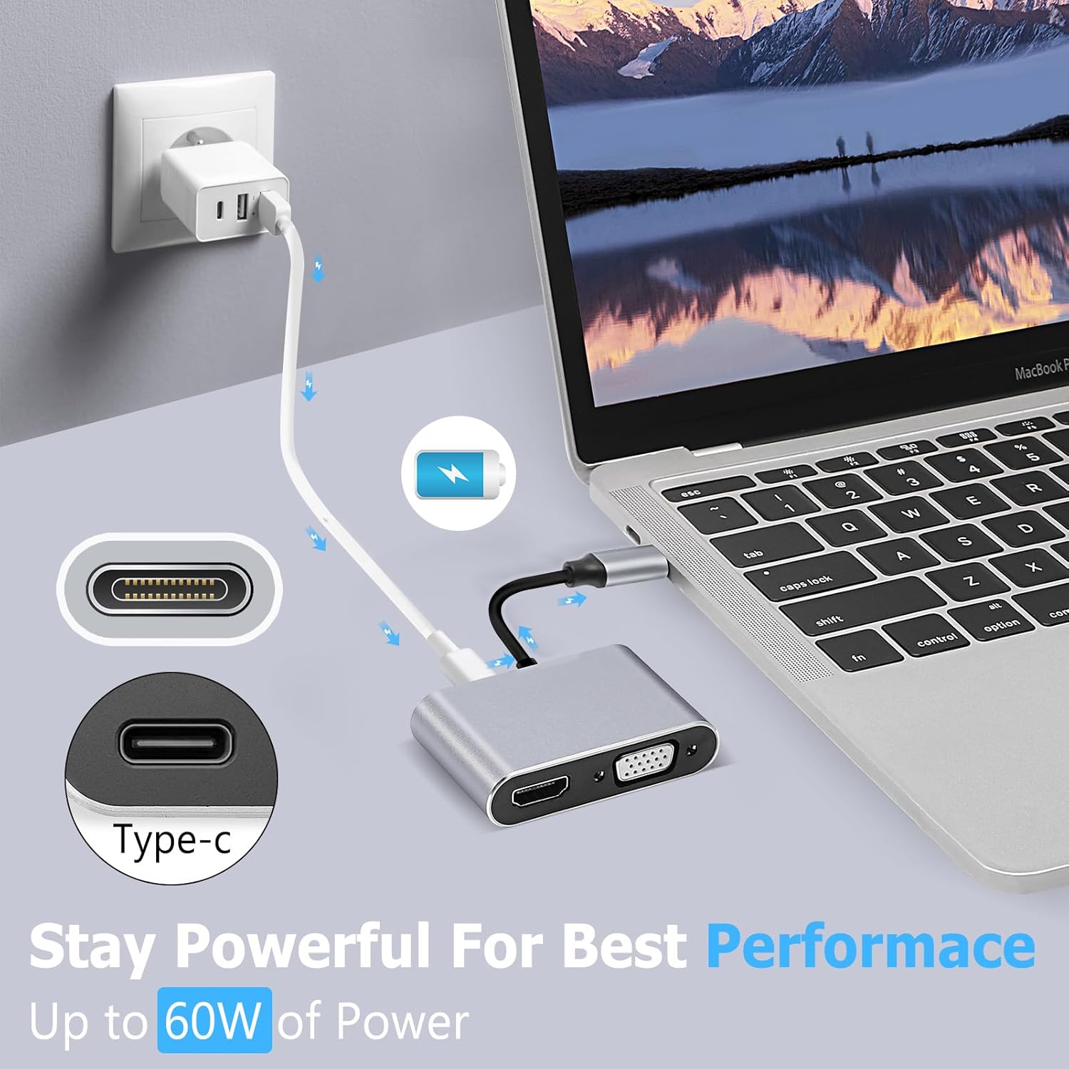 Konvertor Usb Type C to HUB PD HDTV +VGA+USB 4ne1 foto 5