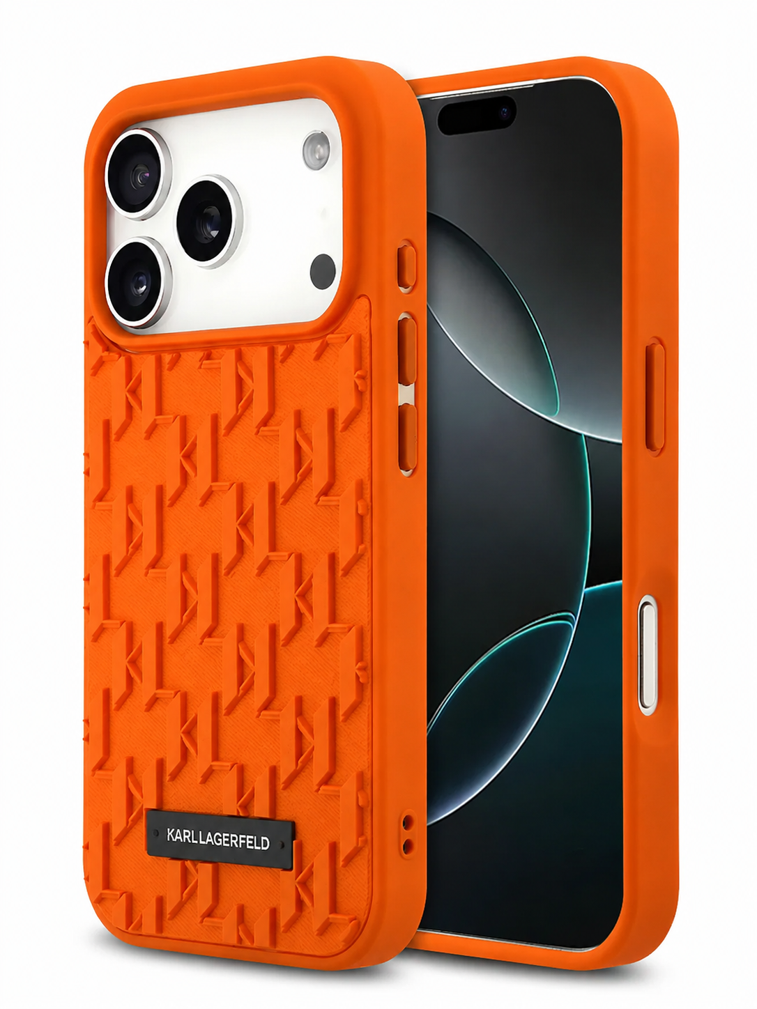 Karl Lagerfeld per iPhone 17 Pro Max Case / PU Grained Back Cover With Card Holder - Orange