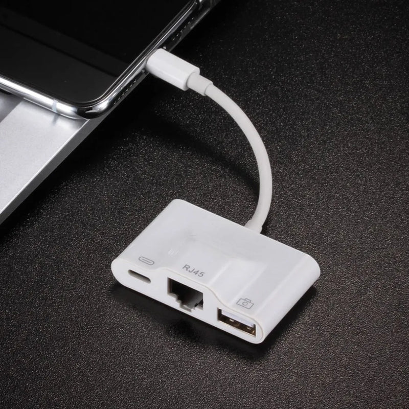Konvertor Lightning to Rj45 Ethernet LAN + USB 3. 0 3ne1 Earldom(OT- 53) foto 2