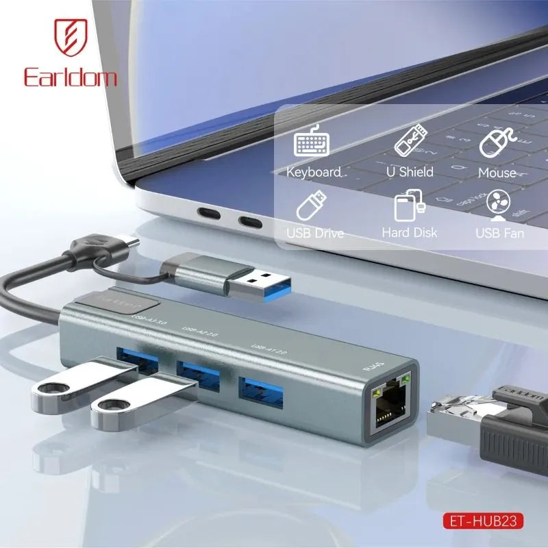 Usb Hub23 5ne1 USB & USB-C TO RJ45 LAN HUB foto 3