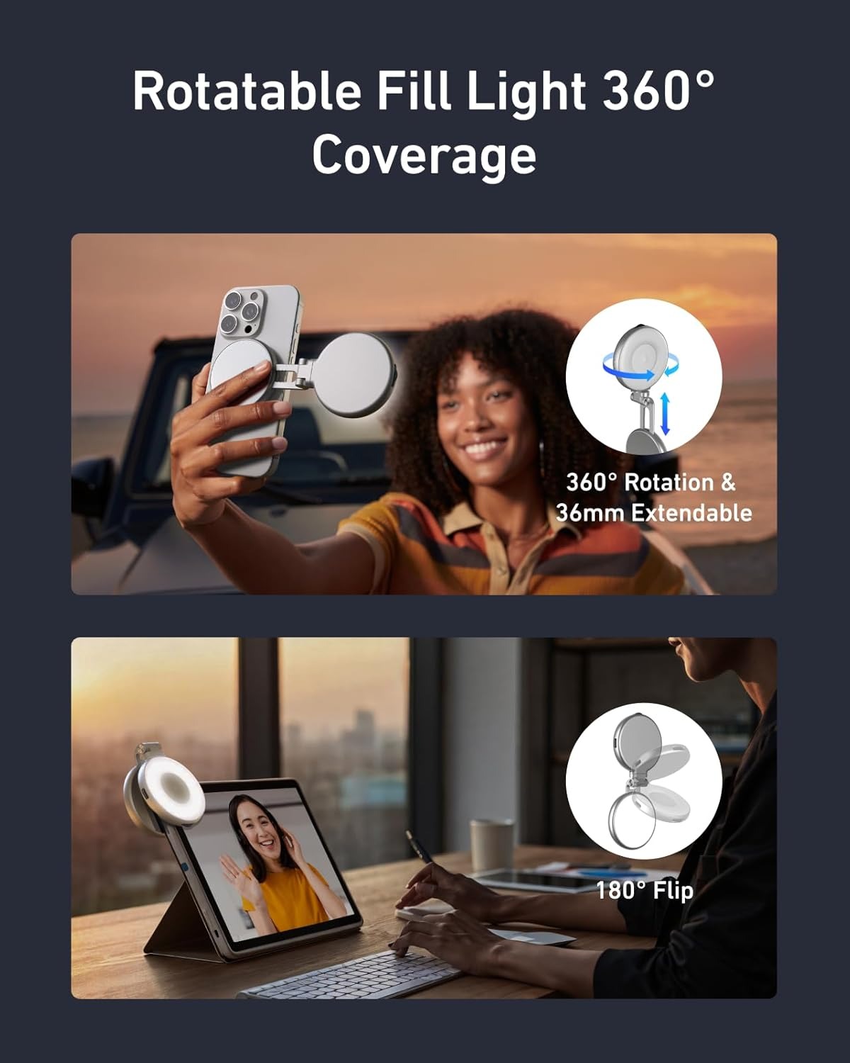 Drite Magnetike per Selfie me Pasqyre LED 360° foto 5