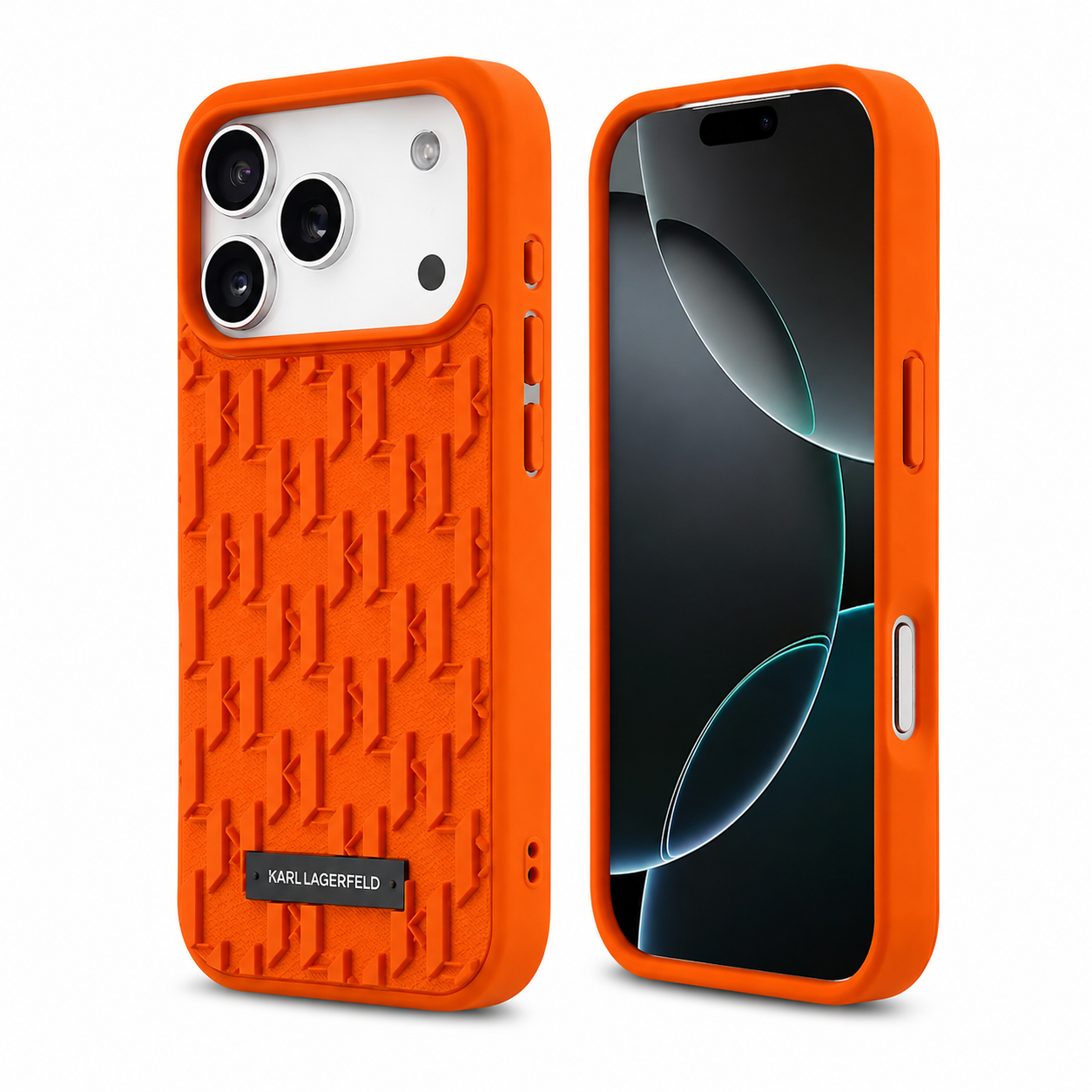 Karl Lagerfeld per iPhone 17 Pro Max Case / PU Grained Back Cover With Card Holder - Orange